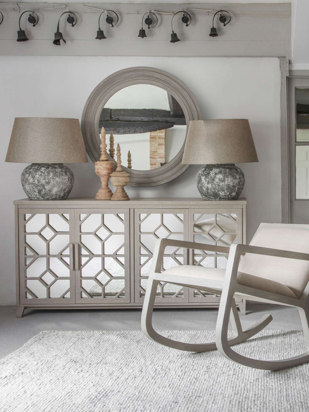 Aged Ceramic Round Table Lamp with Shade